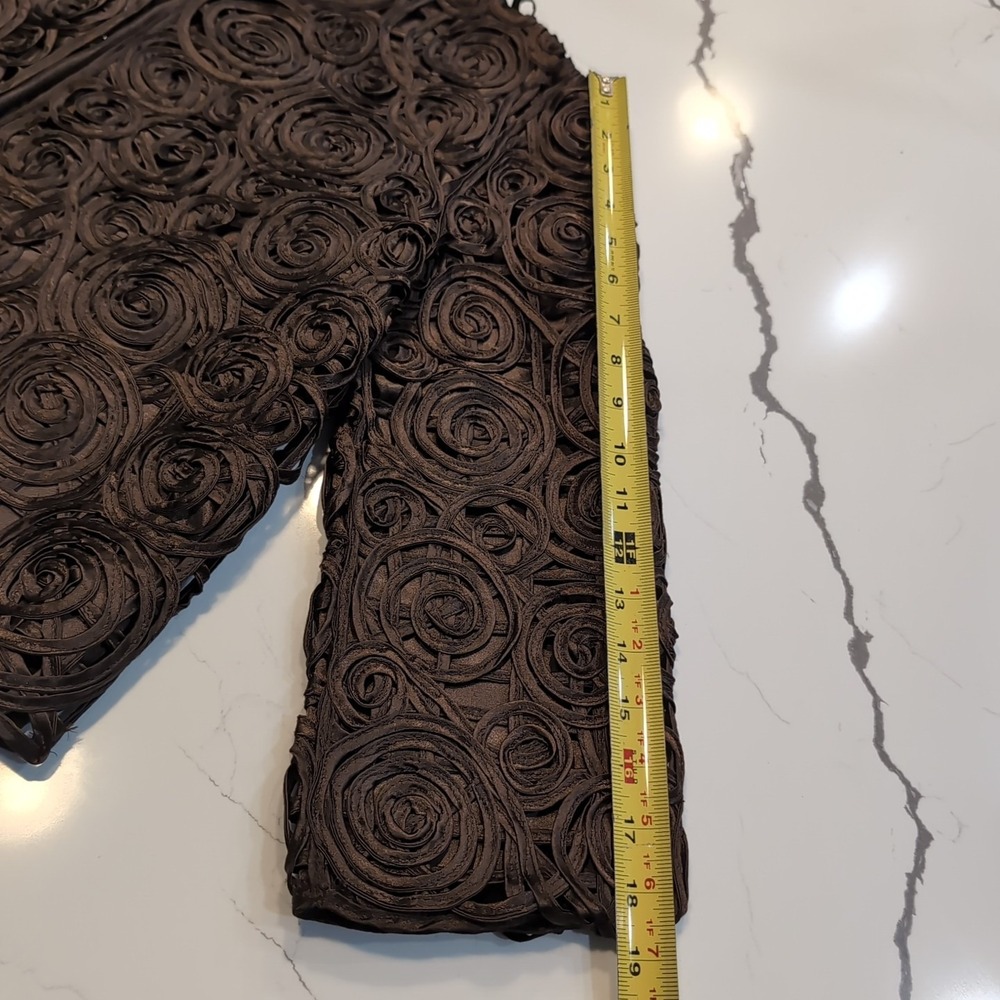 Chocolate Brown Rosette Ribbon Jacket Womens Large Open Front Cropped - Picture 7 of 13